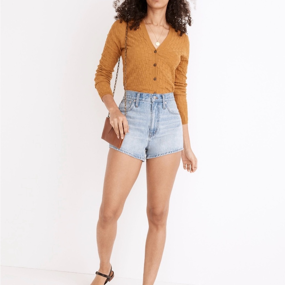 Madewell Dolphin Jean Shorts in Cadell Wash High Waist Light Blue Denim Shorts